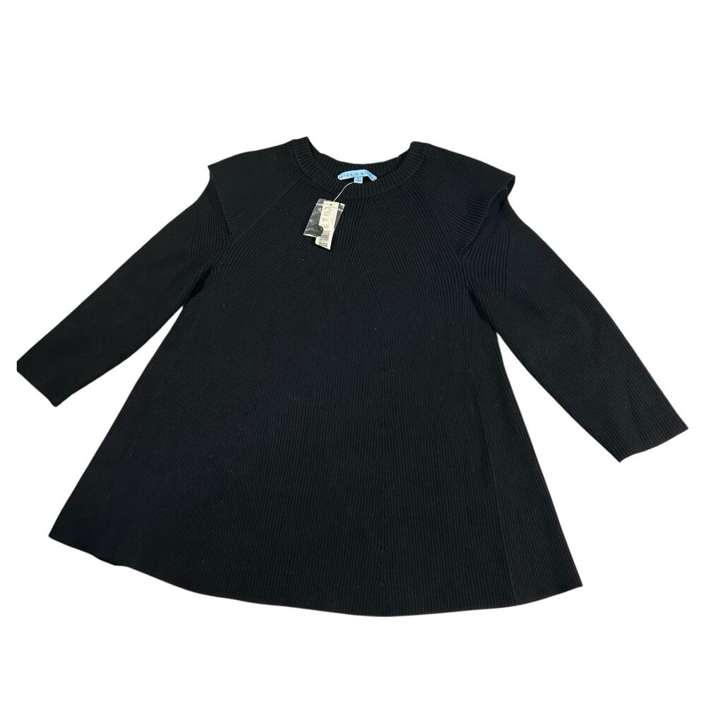 NWT Antonio Melani Sz L Black Ribbed Sweater Structured Shoulders Basic Knit